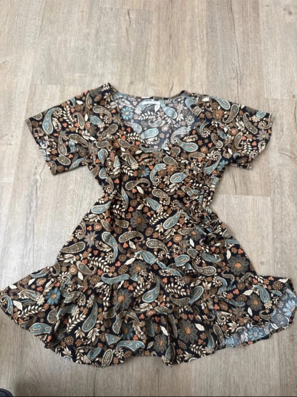 O'Neill Black Paisley Mini Dress with Teal & Tan Accents